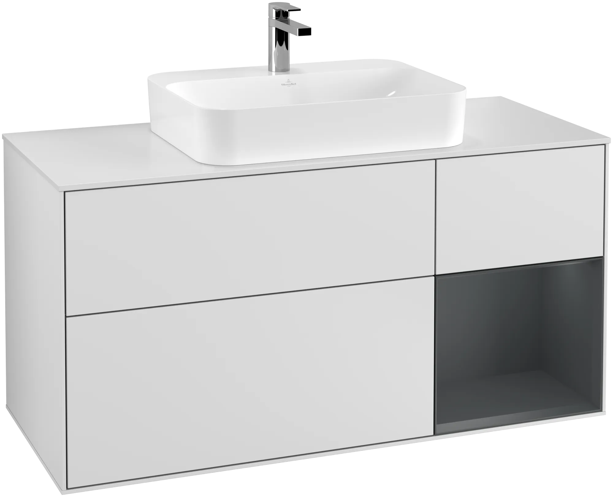 Bild von VILLEROY BOCH Finion Waschbeckenunterschrank, mit Beleuchtung, 3 Auszüge, 1200 x 603 x 501 mm, White Matt Lacquer / Midnight Blue Matt Lacquer / Glass White Matt #G421HGMT