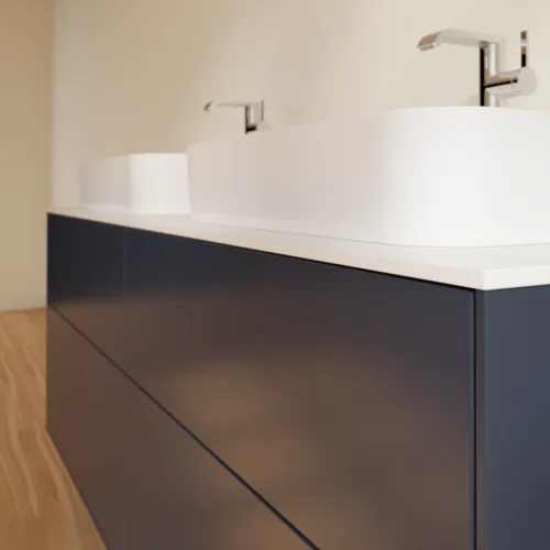 Picture of VILLEROY BOCH Finion Vanity unit, with lighting, 4 pull-out compartments, 1600 x 603 x 501 mm, Midnight Blue Matt Lacquer / Glass White Matt #G43100HG