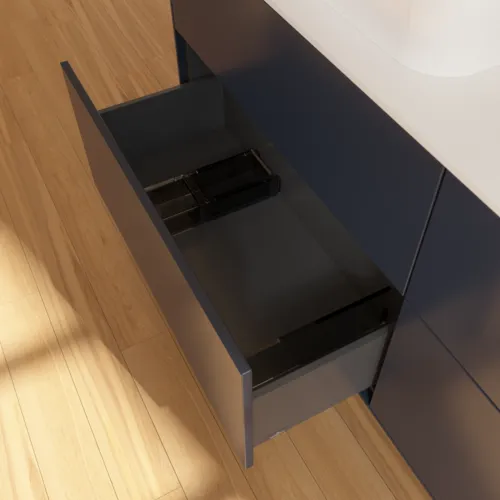 Picture of VILLEROY BOCH Finion Vanity unit, with lighting, 4 pull-out compartments, 1600 x 603 x 501 mm, Midnight Blue Matt Lacquer / Glass White Matt #G43100HG