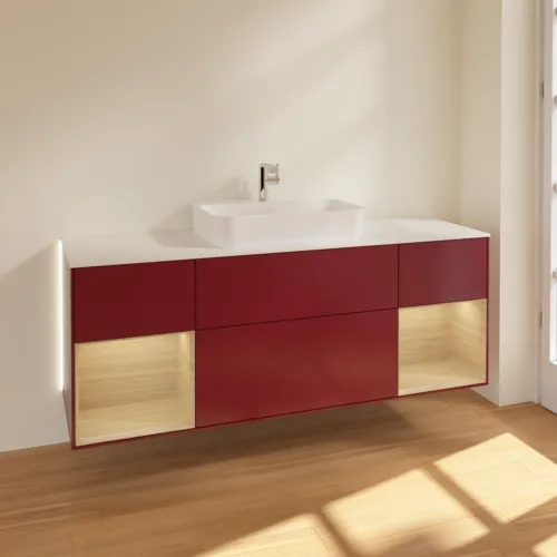 Bild von VILLEROY BOCH Finion Waschbeckenunterschrank, mit Beleuchtung, 4 Auszüge, 1600 x 603 x 501 mm, Peony Matt Lacquer / Oak Veneer / Glass White Matt #G451PCHB