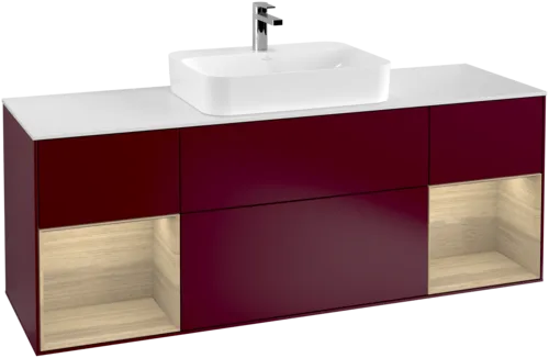 Bild von VILLEROY BOCH Finion Waschbeckenunterschrank, mit Beleuchtung, 4 Auszüge, 1600 x 603 x 501 mm, Peony Matt Lacquer / Oak Veneer / Glass White Matt #G451PCHB