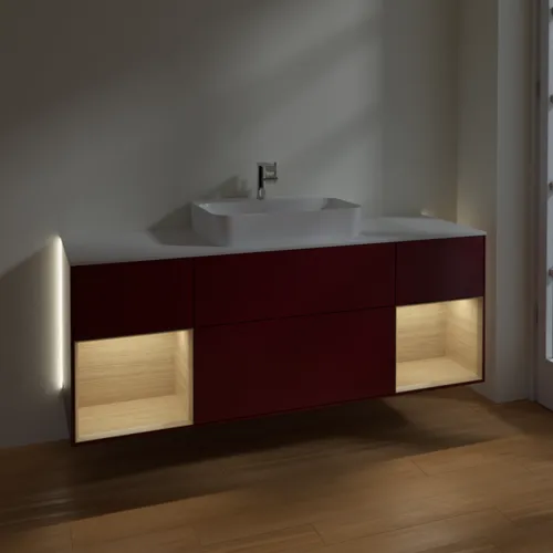 Bild von VILLEROY BOCH Finion Waschbeckenunterschrank, mit Beleuchtung, 4 Auszüge, 1600 x 603 x 501 mm, Peony Matt Lacquer / Oak Veneer / Glass White Matt #G451PCHB