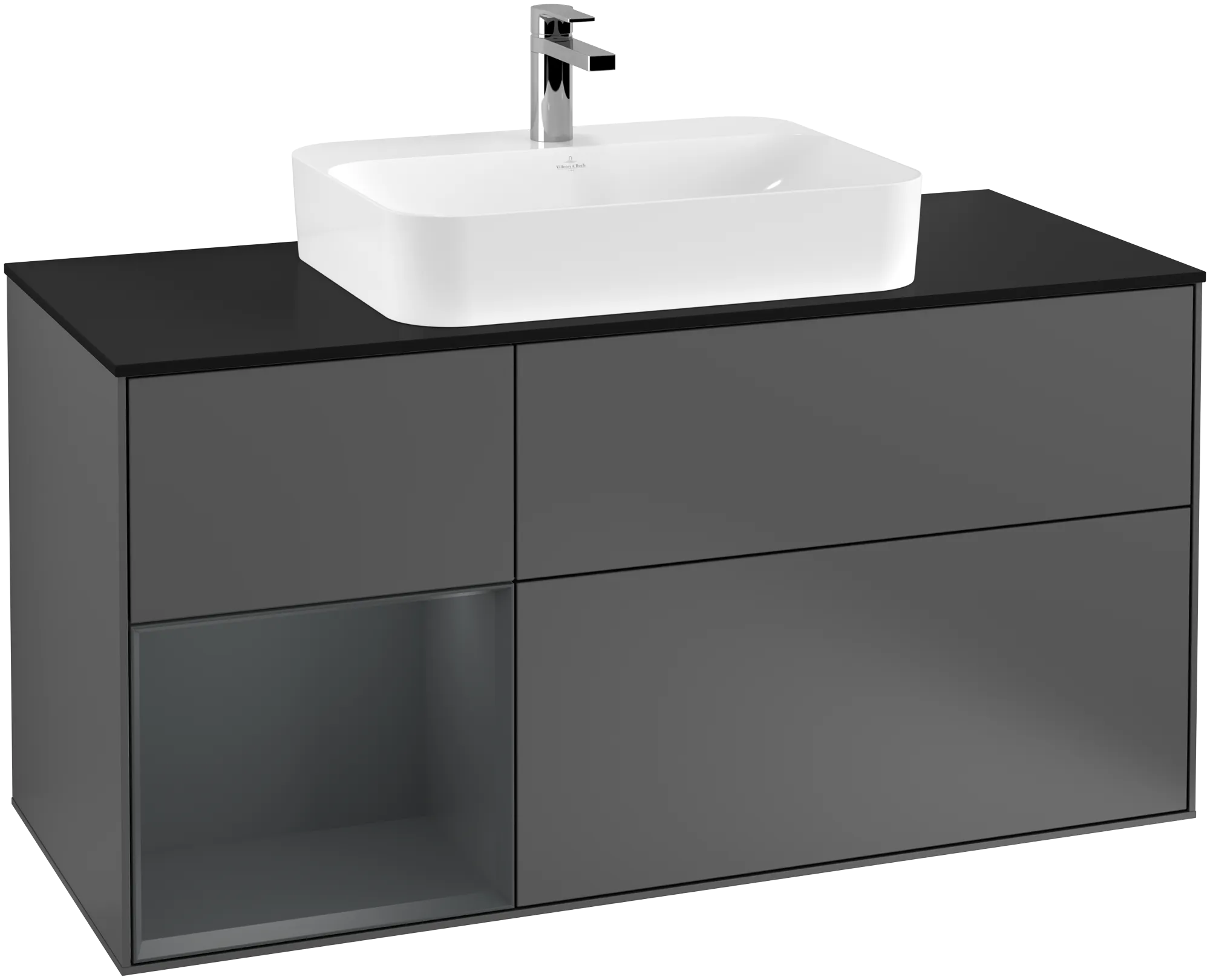 Bild von VILLEROY BOCH Finion Waschbeckenunterschrank, mit Beleuchtung, 3 Auszüge, 1200 x 603 x 501 mm, Anthracite Matt Lacquer / Midnight Blue Matt Lacquer / Glass Black Matt #G412HGGK