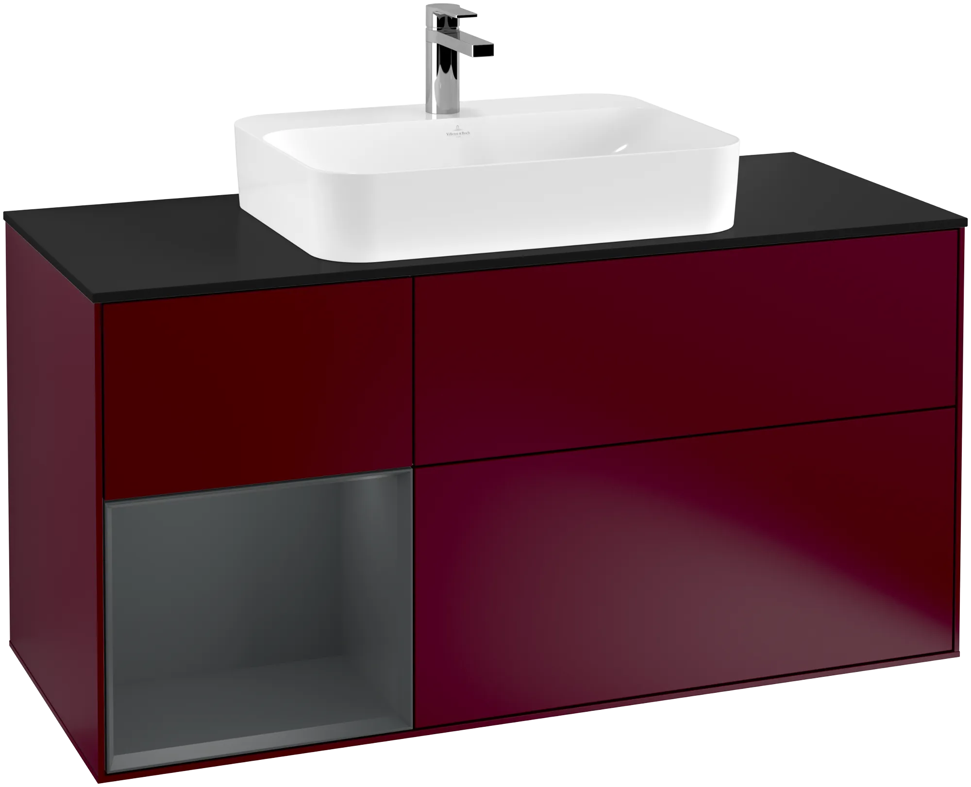 Bild von VILLEROY BOCH Finion Waschbeckenunterschrank, mit Beleuchtung, 3 Auszüge, 1200 x 603 x 501 mm, Peony Matt Lacquer / Midnight Blue Matt Lacquer / Glass Black Matt #G412HGHB