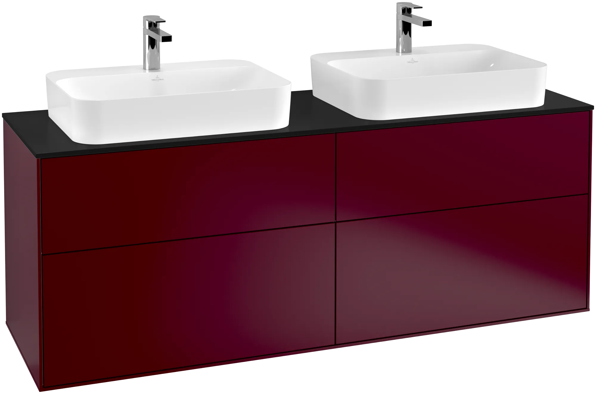 Bild von VILLEROY BOCH Finion Waschbeckenunterschrank, mit Beleuchtung, 4 Auszüge, 1600 x 603 x 501 mm, Peony Matt Lacquer / Glass Black Matt #G43200HB