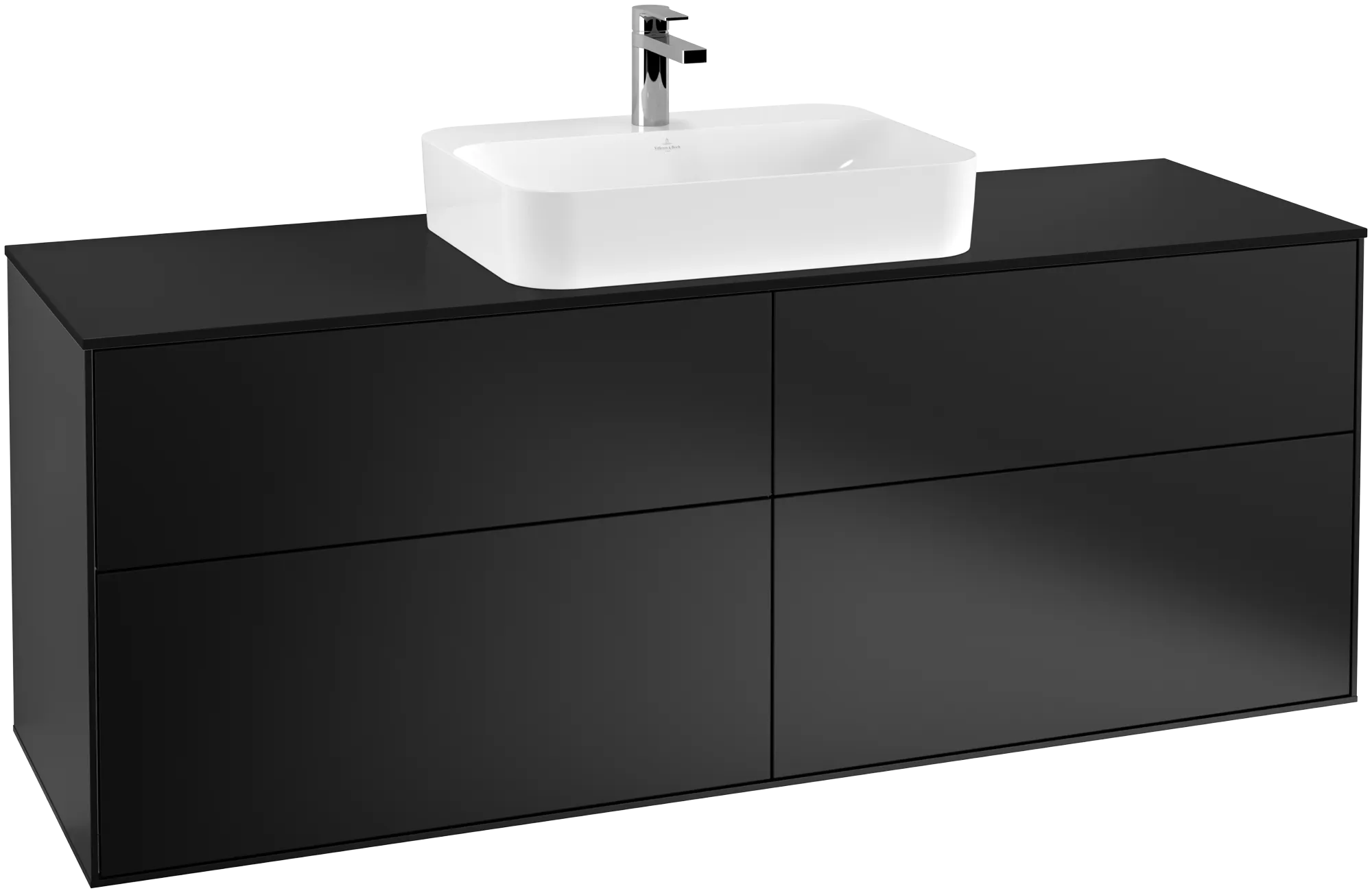 Bild von VILLEROY BOCH Finion Waschbeckenunterschrank, mit Beleuchtung, 4 Auszüge, 1600 x 603 x 501 mm, Black Matt Lacquer / Glass Black Matt #G44200PD