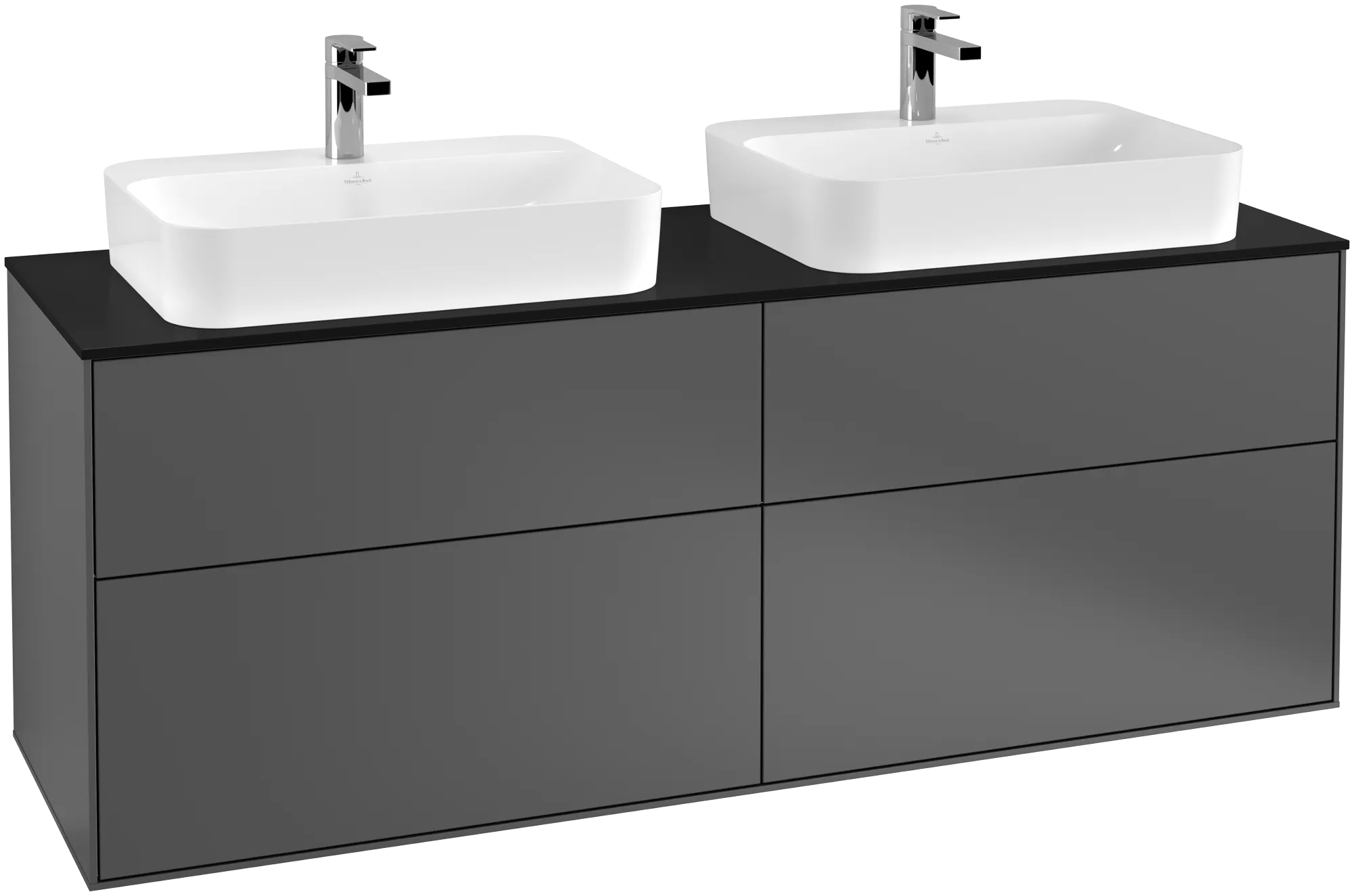 Bild von VILLEROY BOCH Finion Waschbeckenunterschrank, mit Beleuchtung, 4 Auszüge, 1600 x 603 x 501 mm, Anthracite Matt Lacquer / Glass Black Matt #G43200GK