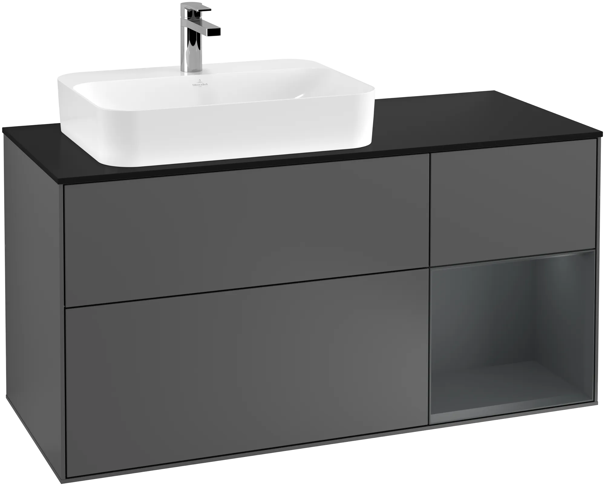 Bild von VILLEROY BOCH Finion Waschbeckenunterschrank, mit Beleuchtung, 3 Auszüge, 1200 x 603 x 501 mm, Anthracite Matt Lacquer / Midnight Blue Matt Lacquer / Glass Black Matt #G402HGGK
