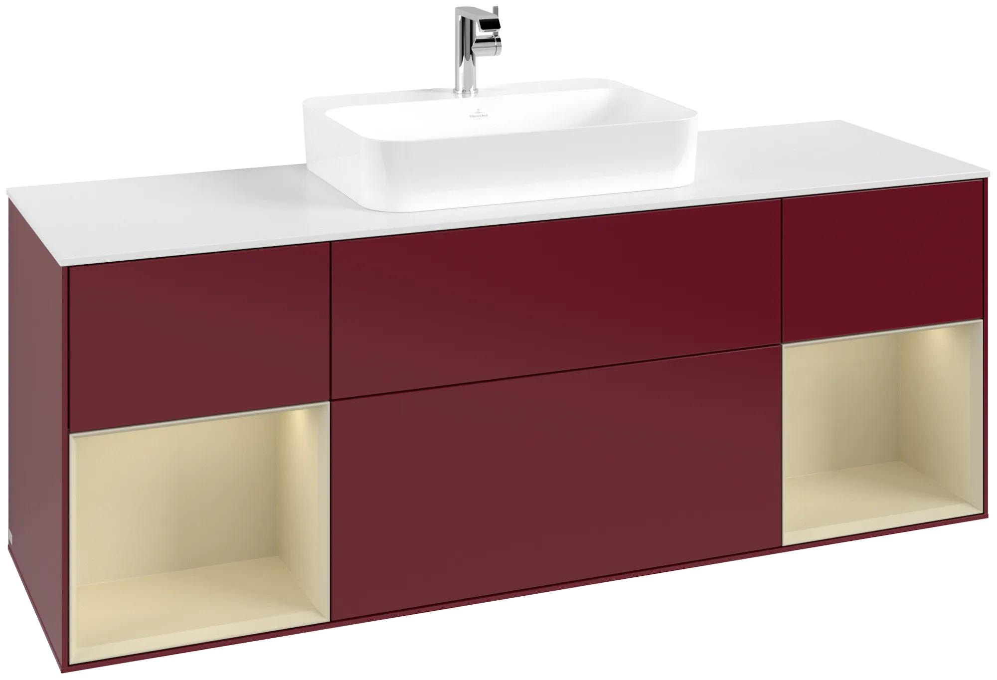 Bild von VILLEROY BOCH Finion Waschbeckenunterschrank, mit Beleuchtung, 4 Auszüge, 1600 x 603 x 501 mm, Peony Matt Lacquer / Silk Grey Matt Lacquer / Glass White Matt #G451HJHB
