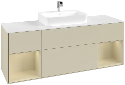 Bild von VILLEROY BOCH Finion Waschbeckenunterschrank, mit Beleuchtung, 4 Auszüge, 1600 x 603 x 501 mm, Silk Grey Matt Lacquer / Silk Grey Matt Lacquer / Glass White Matt #G451HJHJ