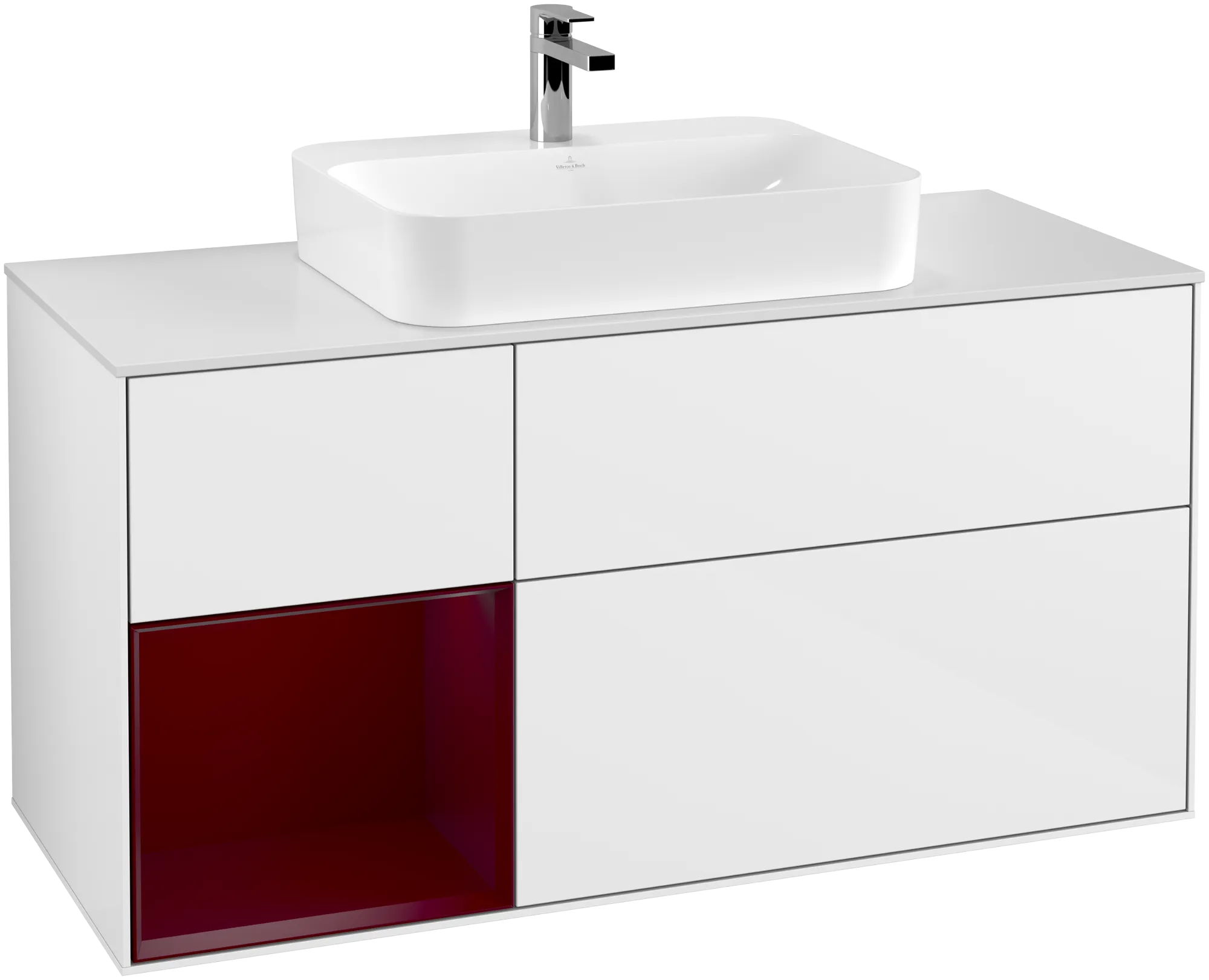 Bild von VILLEROY BOCH Finion Waschbeckenunterschrank, mit Beleuchtung, 3 Auszüge, 1200 x 603 x 501 mm, Glossy White Lacquer / Peony Matt Lacquer / Glass White Matt #G411HBGF
