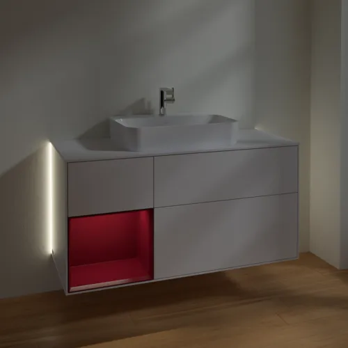 Obrázek VILLEROY BOCH Finion Vanity unit, with lighting, 3 pull-out compartments, 1200 x 603 x 501 mm, Glossy White Lacquer / Peony Matt Lacquer / Glass White Matt #G411HBGF