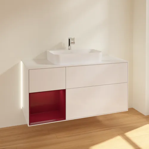 Obrázek VILLEROY BOCH Finion Vanity unit, with lighting, 3 pull-out compartments, 1200 x 603 x 501 mm, Glossy White Lacquer / Peony Matt Lacquer / Glass White Matt #G411HBGF