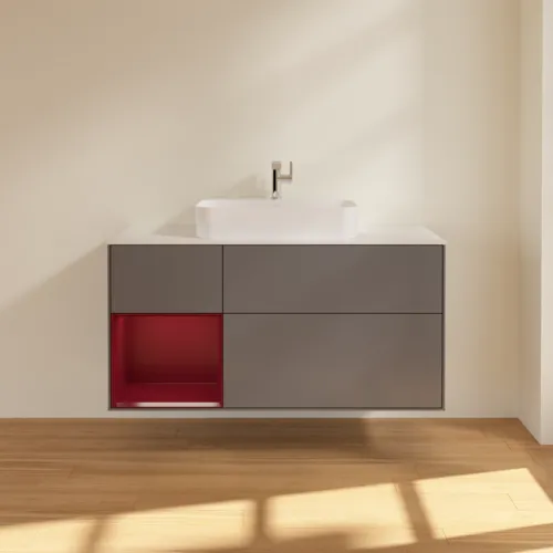 Bild von VILLEROY BOCH Finion Waschbeckenunterschrank, mit Beleuchtung, 3 Auszüge, 1200 x 603 x 501 mm, Anthracite Matt Lacquer / Peony Matt Lacquer / Glass White Matt #G411HBGK
