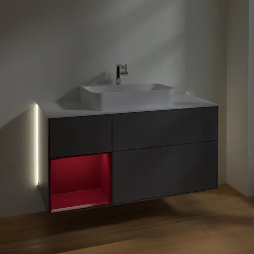 Bild von VILLEROY BOCH Finion Waschbeckenunterschrank, mit Beleuchtung, 3 Auszüge, 1200 x 603 x 501 mm, Anthracite Matt Lacquer / Peony Matt Lacquer / Glass White Matt #G411HBGK