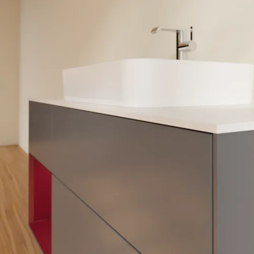 Bild von VILLEROY BOCH Finion Waschbeckenunterschrank, mit Beleuchtung, 3 Auszüge, 1200 x 603 x 501 mm, Anthracite Matt Lacquer / Peony Matt Lacquer / Glass White Matt #G411HBGK