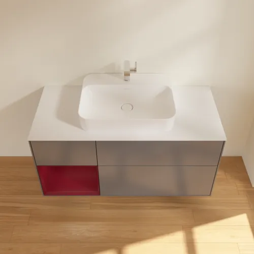 Bild von VILLEROY BOCH Finion Waschbeckenunterschrank, mit Beleuchtung, 3 Auszüge, 1200 x 603 x 501 mm, Anthracite Matt Lacquer / Peony Matt Lacquer / Glass White Matt #G411HBGK