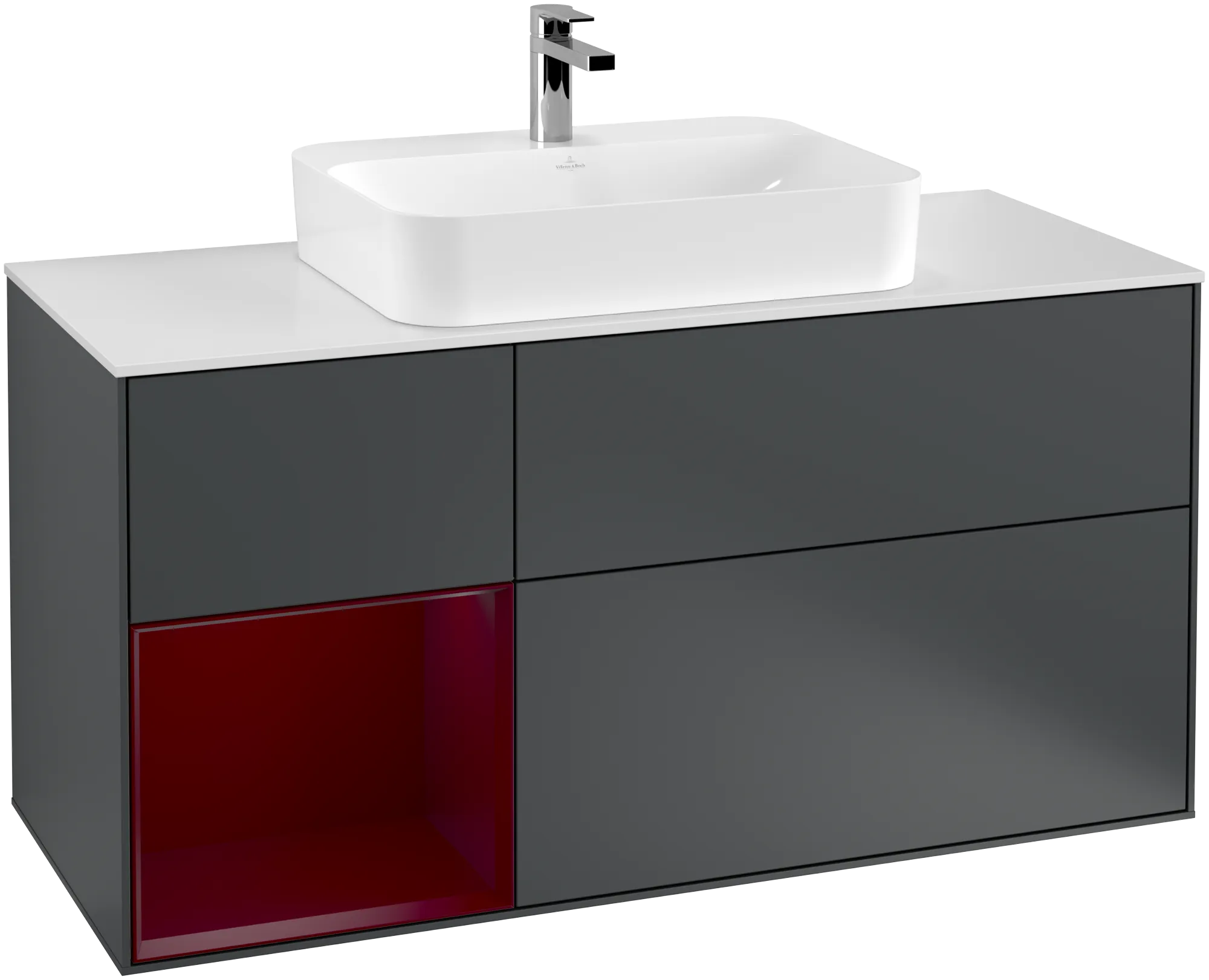 Bild von VILLEROY BOCH Finion Waschbeckenunterschrank, mit Beleuchtung, 3 Auszüge, 1200 x 603 x 501 mm, Midnight Blue Matt Lacquer / Peony Matt Lacquer / Glass White Matt #G411HBHG