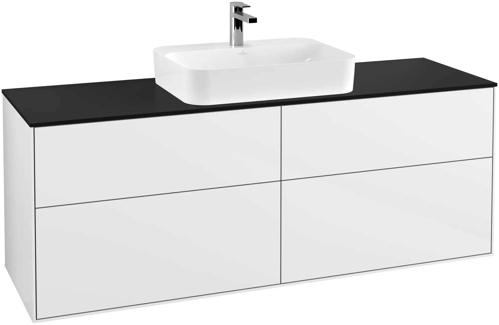Bild von VILLEROY BOCH Finion Waschbeckenunterschrank, mit Beleuchtung, 4 Auszüge, 1600 x 603 x 501 mm, Glossy White Lacquer / Glass Black Matt #G44200GF