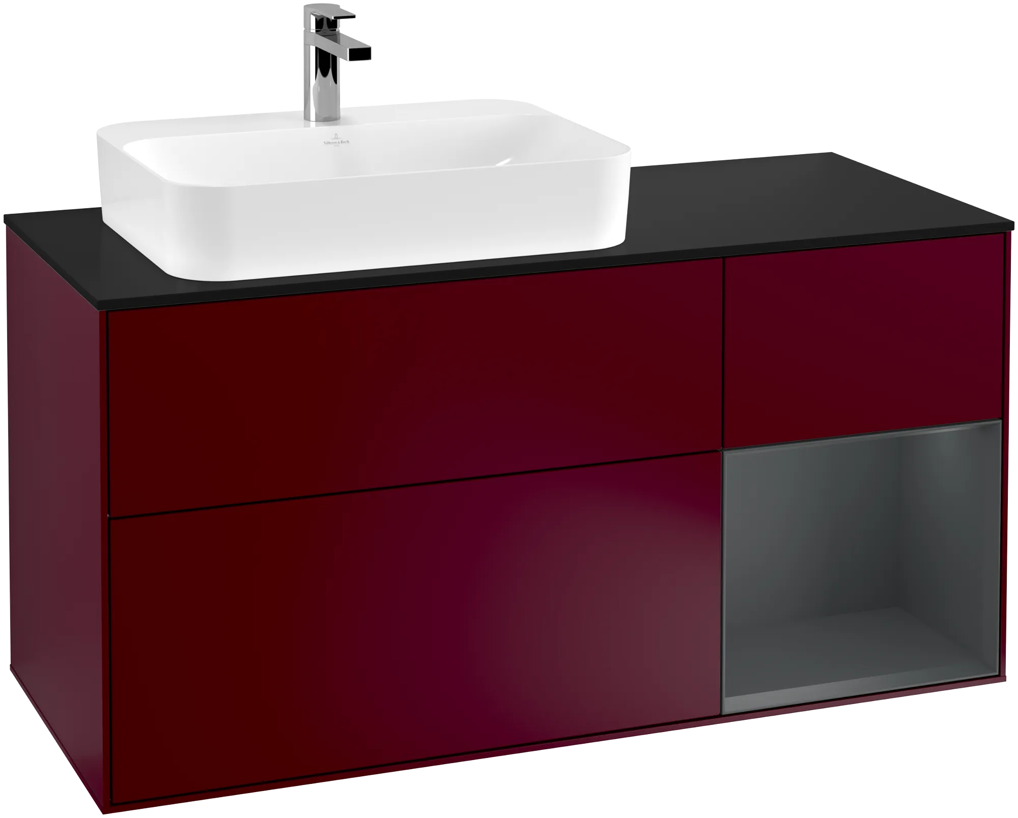 Bild von VILLEROY BOCH Finion Waschbeckenunterschrank, mit Beleuchtung, 3 Auszüge, 1200 x 603 x 501 mm, Peony Matt Lacquer / Midnight Blue Matt Lacquer / Glass Black Matt #G402HGHB