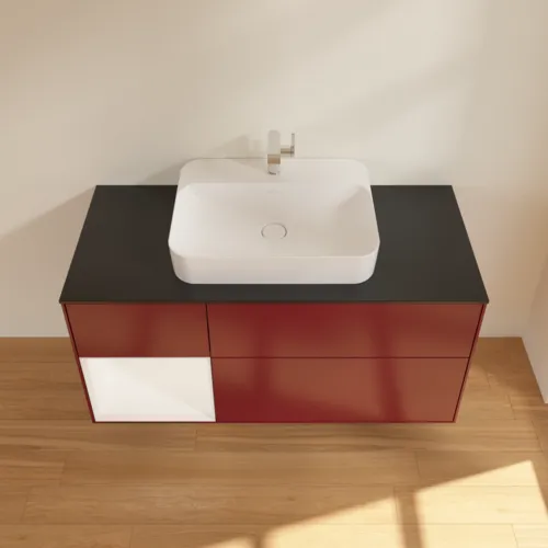 Picture of VILLEROY BOCH Finion Vanity unit, with lighting, 3 pull-out compartments, 1200 x 603 x 501 mm, Peony Matt Lacquer / White Matt Lacquer / Glass Black Matt #G412MTHB