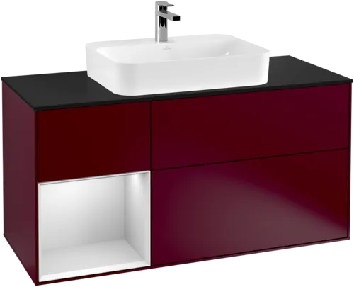 Obrázek VILLEROY BOCH Finion Vanity unit, with lighting, 3 pull-out compartments, 1200 x 603 x 501 mm, Peony Matt Lacquer / White Matt Lacquer / Glass Black Matt #G412MTHB