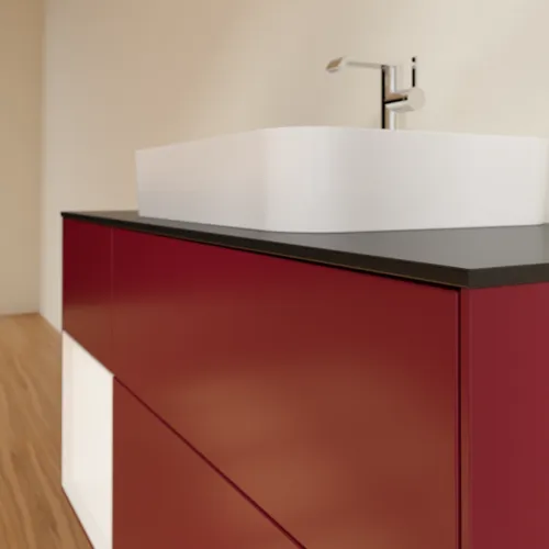 Picture of VILLEROY BOCH Finion Vanity unit, with lighting, 3 pull-out compartments, 1200 x 603 x 501 mm, Peony Matt Lacquer / White Matt Lacquer / Glass Black Matt #G412MTHB