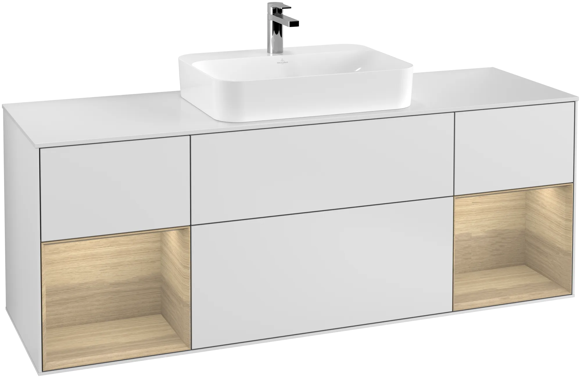Bild von VILLEROY BOCH Finion Waschbeckenunterschrank, mit Beleuchtung, 4 Auszüge, 1600 x 603 x 501 mm, White Matt Lacquer / Oak Veneer / Glass White Matt #G451PCMT