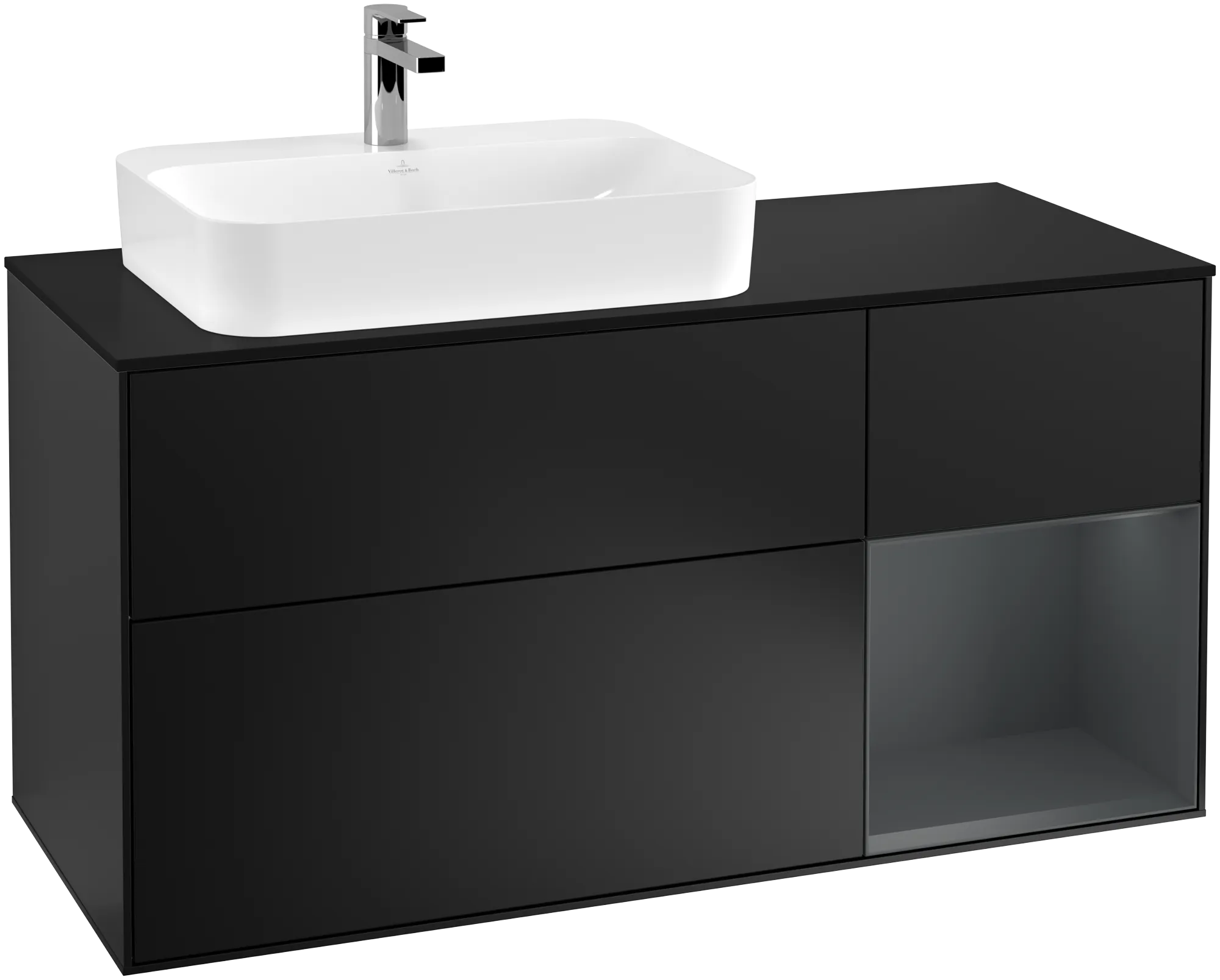 Bild von VILLEROY BOCH Finion Waschbeckenunterschrank, mit Beleuchtung, 3 Auszüge, 1200 x 603 x 501 mm, Black Matt Lacquer / Midnight Blue Matt Lacquer / Glass Black Matt #G402HGPD