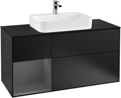 Bild von VILLEROY BOCH Finion Waschbeckenunterschrank, mit Beleuchtung, 3 Auszüge, 1200 x 603 x 501 mm, Black Matt Lacquer / Anthracite Matt Lacquer / Glass Black Matt #G412GKPD
