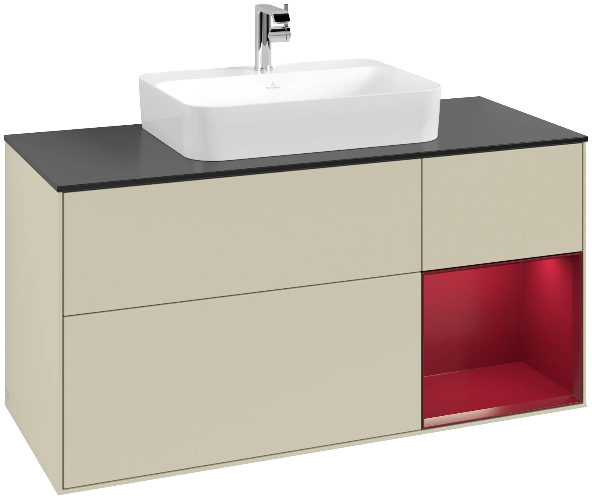 Bild von VILLEROY BOCH Finion Waschbeckenunterschrank, mit Beleuchtung, 3 Auszüge, 1200 x 603 x 501 mm, Silk Grey Matt Lacquer / Peony Matt Lacquer / Glass Black Matt #G422HBHJ