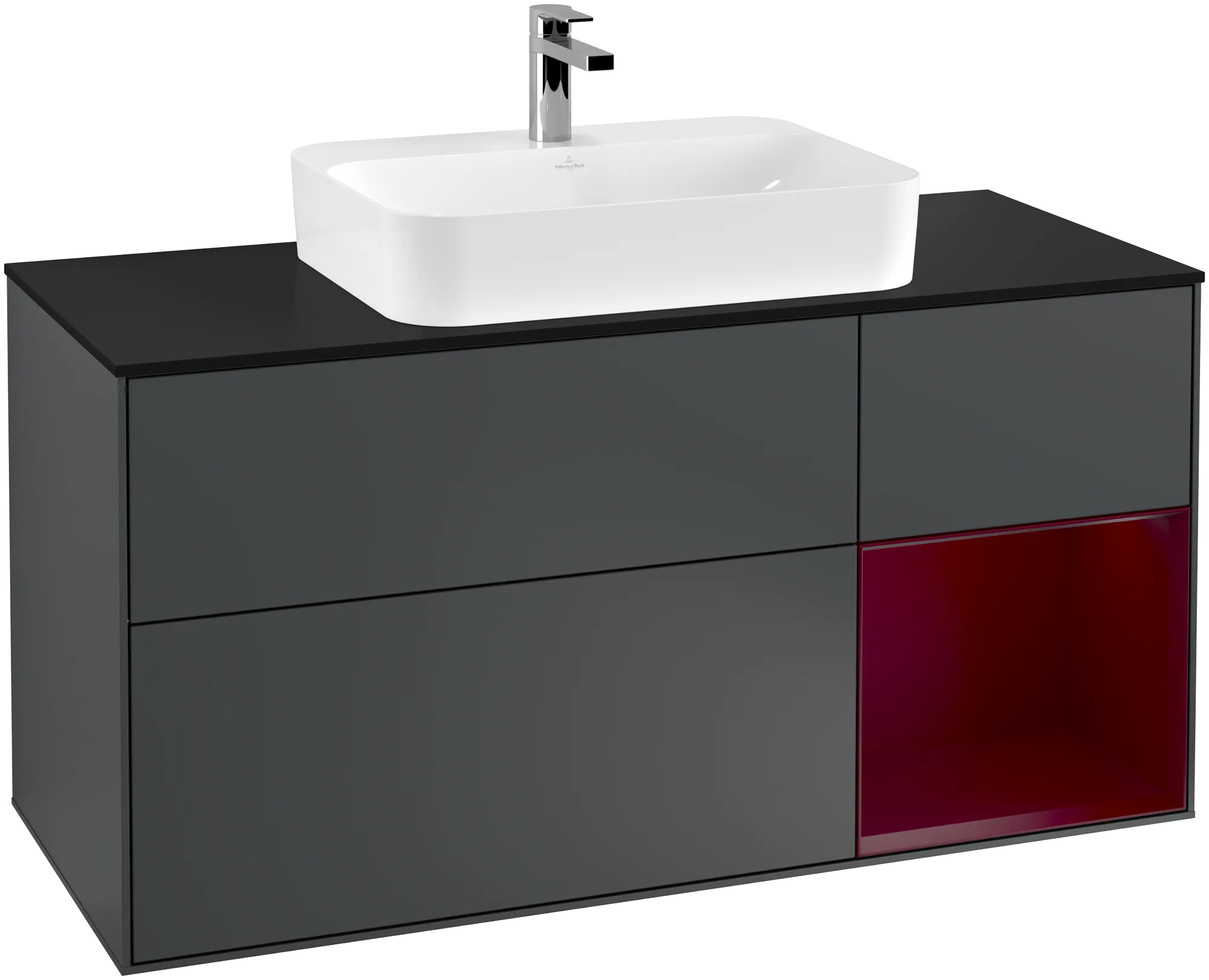 Picture of VILLEROY BOCH Finion Vanity unit, with lighting, 3 pull-out compartments, 1200 x 603 x 501 mm, Midnight Blue Matt Lacquer / Peony Matt Lacquer / Glass Black Matt #G422HBHG