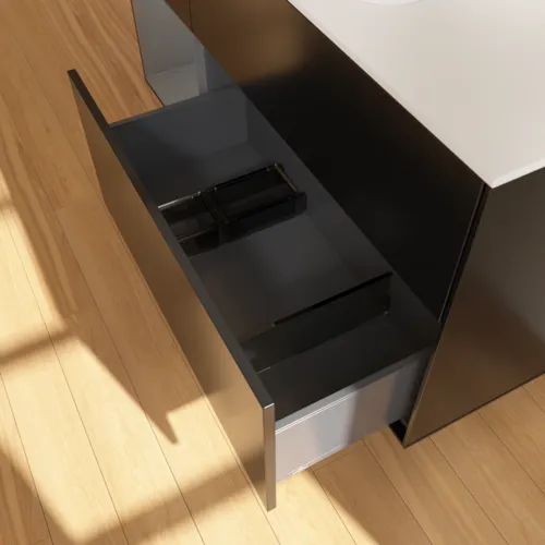 Bild von VILLEROY BOCH Finion Waschbeckenunterschrank, mit Beleuchtung, 3 Auszüge, 1200 x 603 x 501 mm, Black Matt Lacquer / Anthracite Matt Lacquer / Glass White Matt #G411GKPD