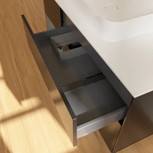Bild von VILLEROY BOCH Finion Waschbeckenunterschrank, mit Beleuchtung, 3 Auszüge, 1200 x 603 x 501 mm, Black Matt Lacquer / Anthracite Matt Lacquer / Glass White Matt #G411GKPD