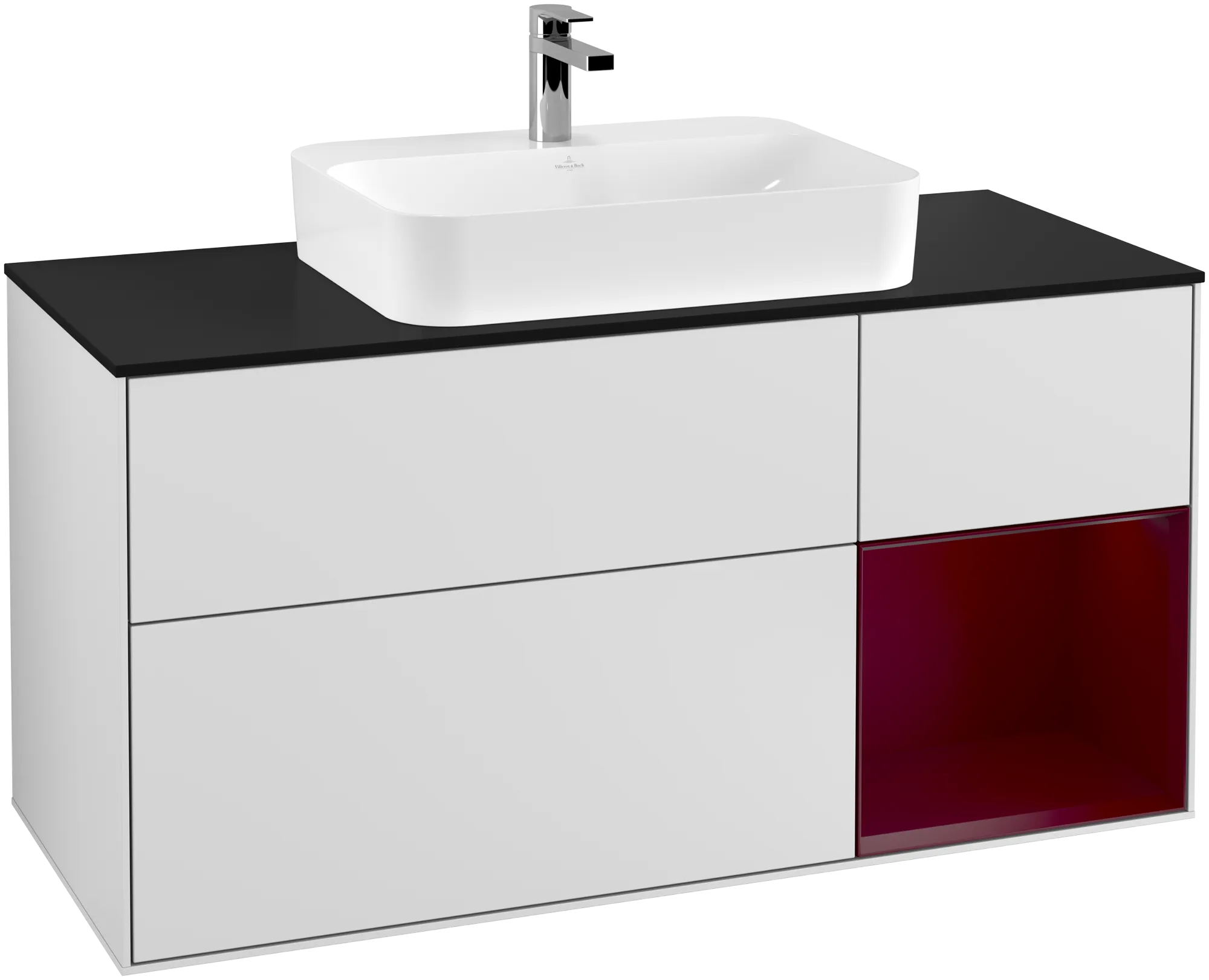 Bild von VILLEROY BOCH Finion Waschbeckenunterschrank, mit Beleuchtung, 3 Auszüge, 1200 x 603 x 501 mm, White Matt Lacquer / Peony Matt Lacquer / Glass Black Matt #G422HBMT