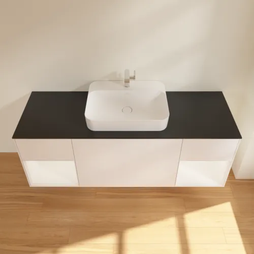 Bild von VILLEROY BOCH Finion Waschbeckenunterschrank, mit Beleuchtung, 4 Auszüge, 1600 x 603 x 501 mm, White Matt Lacquer / White Matt Lacquer / Glass Black Matt #G452MTMT