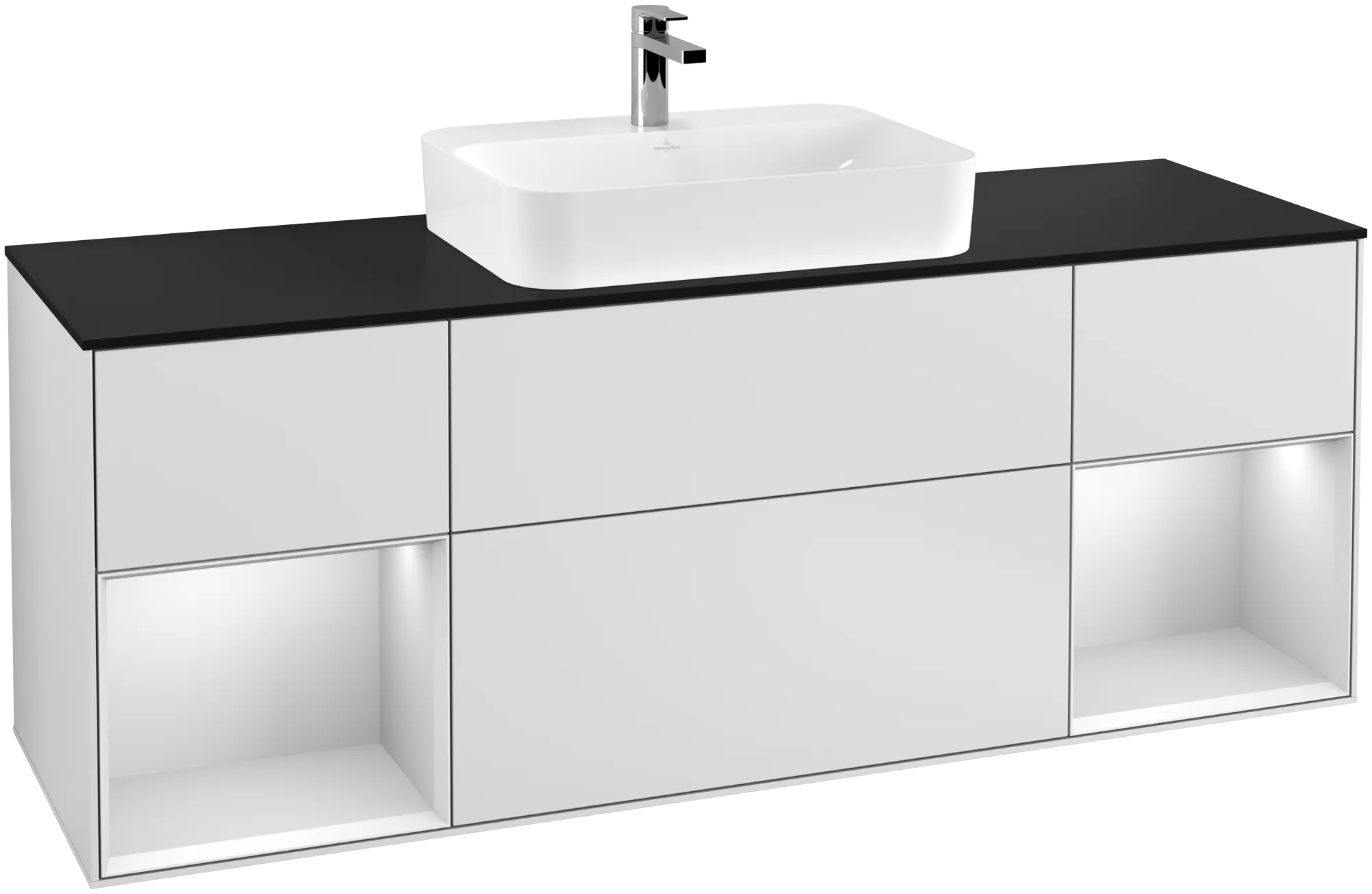 Bild von VILLEROY BOCH Finion Waschbeckenunterschrank, mit Beleuchtung, 4 Auszüge, 1600 x 603 x 501 mm, White Matt Lacquer / White Matt Lacquer / Glass Black Matt #G452MTMT