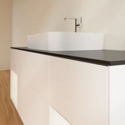 Bild von VILLEROY BOCH Finion Waschbeckenunterschrank, mit Beleuchtung, 4 Auszüge, 1600 x 603 x 501 mm, White Matt Lacquer / White Matt Lacquer / Glass Black Matt #G452MTMT