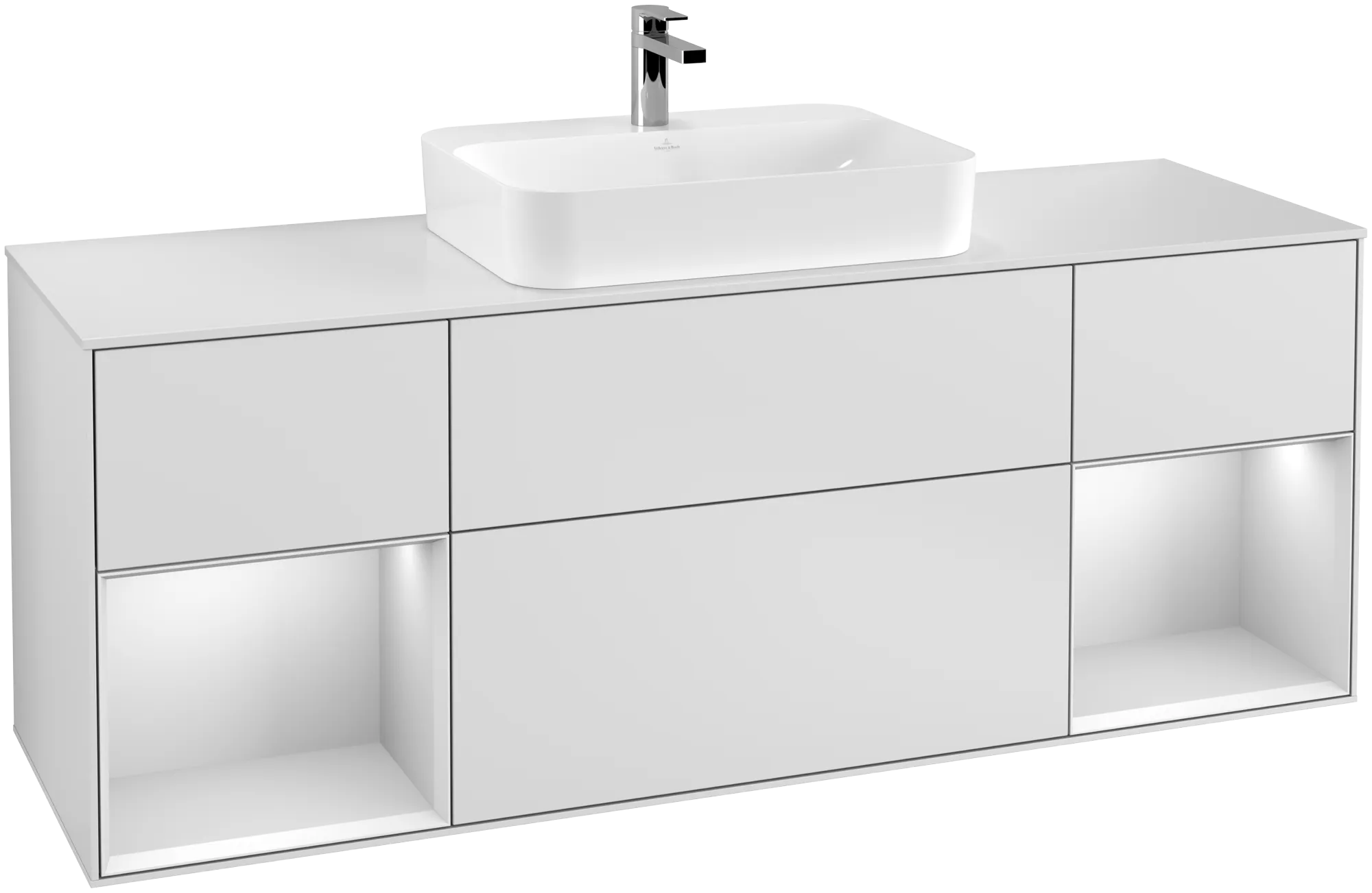 Bild von VILLEROY BOCH Finion Waschbeckenunterschrank, mit Beleuchtung, 4 Auszüge, 1600 x 603 x 501 mm, White Matt Lacquer / White Matt Lacquer / Glass White Matt #G451MTMT