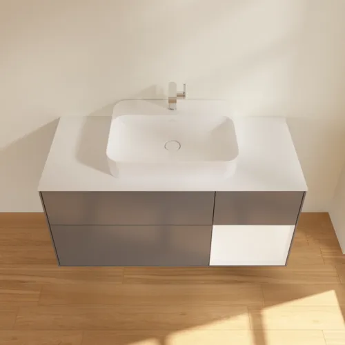 Bild von VILLEROY BOCH Finion Waschbeckenunterschrank, mit Beleuchtung, 3 Auszüge, 1200 x 603 x 501 mm, Anthracite Matt Lacquer / White Matt Lacquer / Glass White Matt #G421MTGK