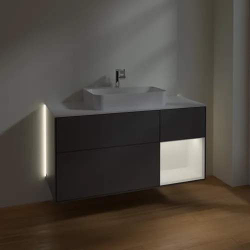 Bild von VILLEROY BOCH Finion Waschbeckenunterschrank, mit Beleuchtung, 3 Auszüge, 1200 x 603 x 501 mm, Anthracite Matt Lacquer / White Matt Lacquer / Glass White Matt #G421MTGK