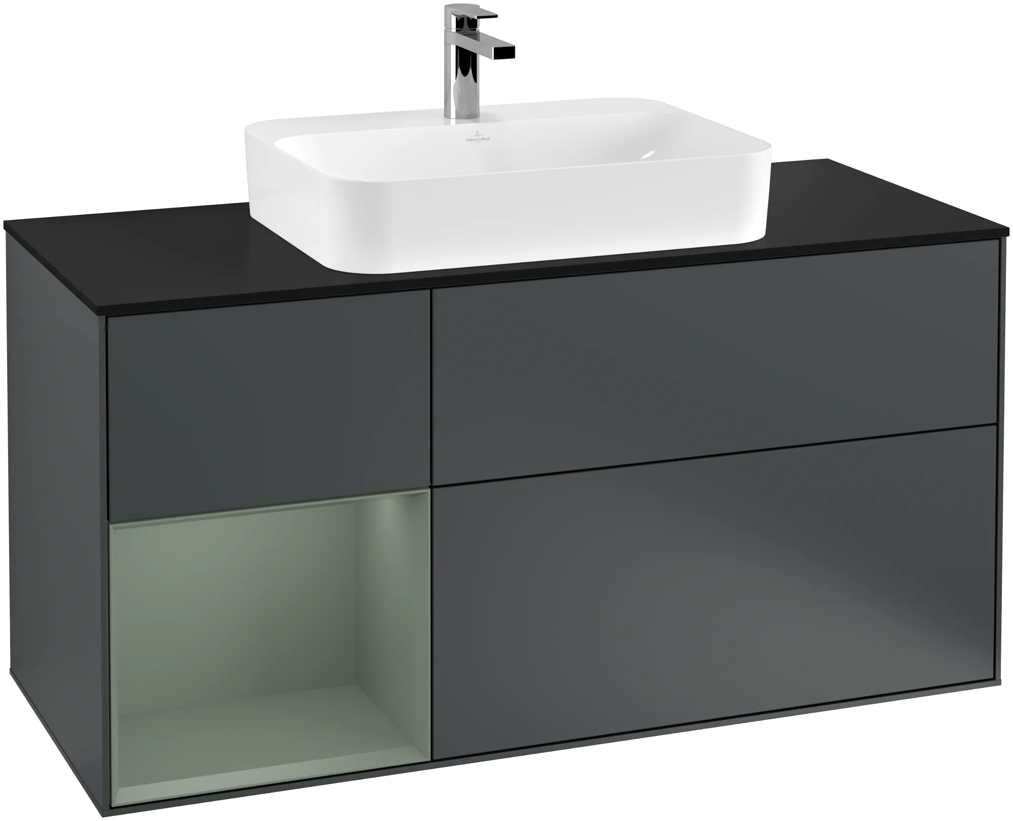 Bild von VILLEROY BOCH Finion Waschbeckenunterschrank, mit Beleuchtung, 3 Auszüge, 1200 x 603 x 501 mm, Midnight Blue Matt Lacquer / Olive Matt Lacquer / Glass Black Matt #G412GMHG