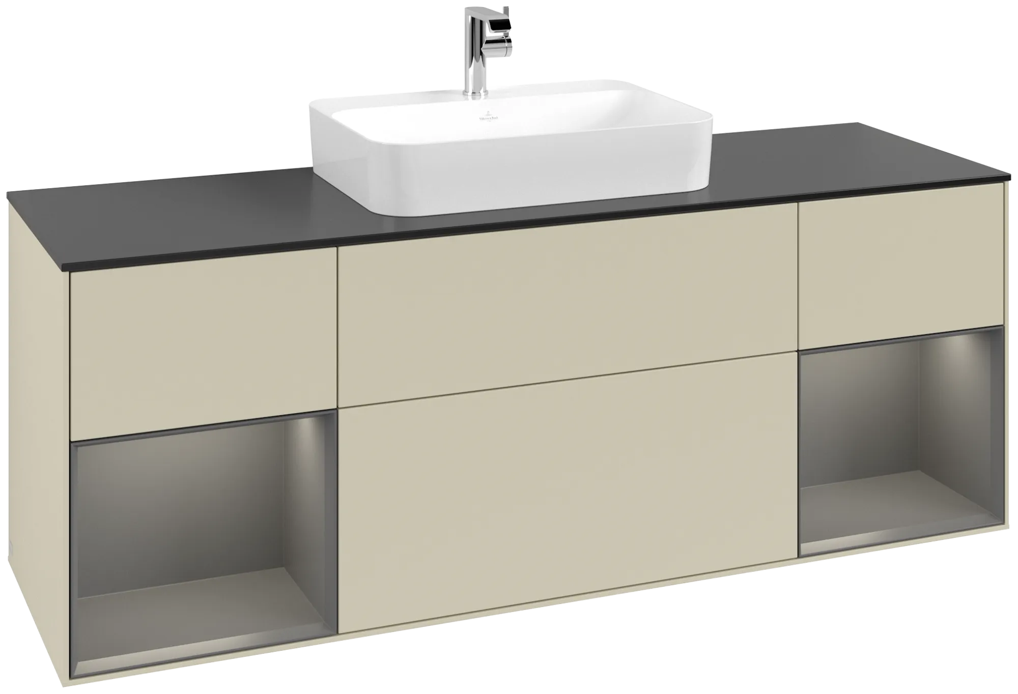 Bild von VILLEROY BOCH Finion Waschbeckenunterschrank, mit Beleuchtung, 4 Auszüge, 1600 x 603 x 501 mm, Silk Grey Matt Lacquer / Anthracite Matt Lacquer / Glass Black Matt #G452GKHJ
