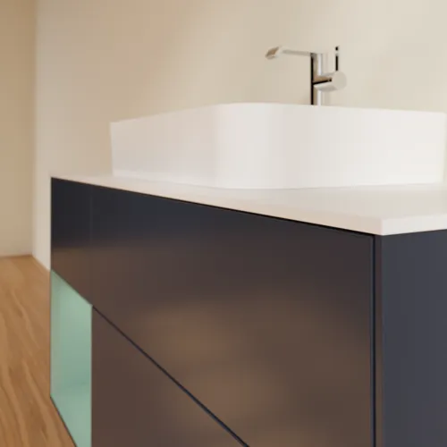 Bild von VILLEROY BOCH Finion Waschbeckenunterschrank, mit Beleuchtung, 3 Auszüge, 1200 x 603 x 501 mm, Midnight Blue Matt Lacquer / Olive Matt Lacquer / Glass White Matt #G411GMHG