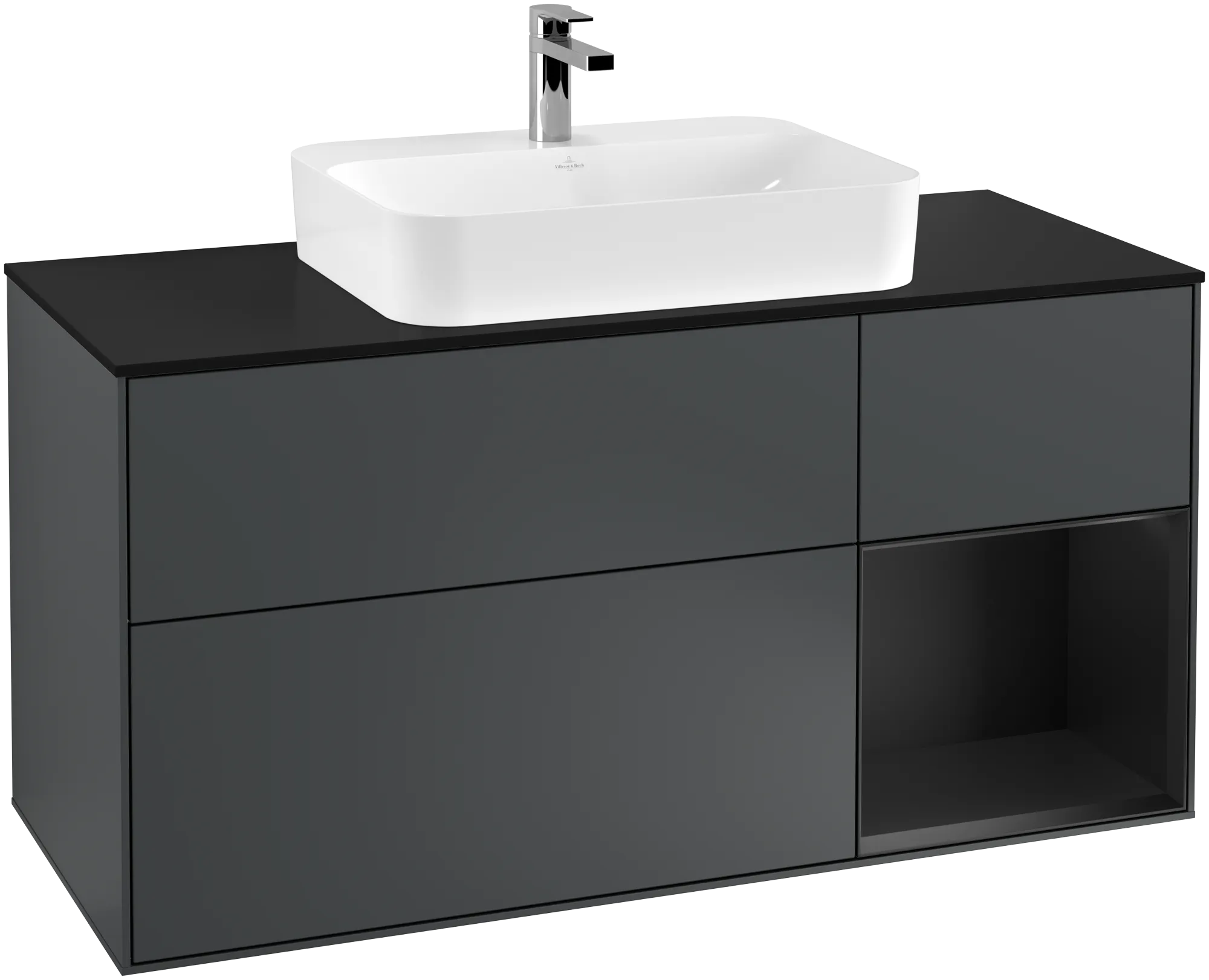 Picture of VILLEROY BOCH Finion Vanity unit, with lighting, 3 pull-out compartments, 1200 x 603 x 501 mm, Midnight Blue Matt Lacquer / Black Matt Lacquer / Glass Black Matt #G422PDHG