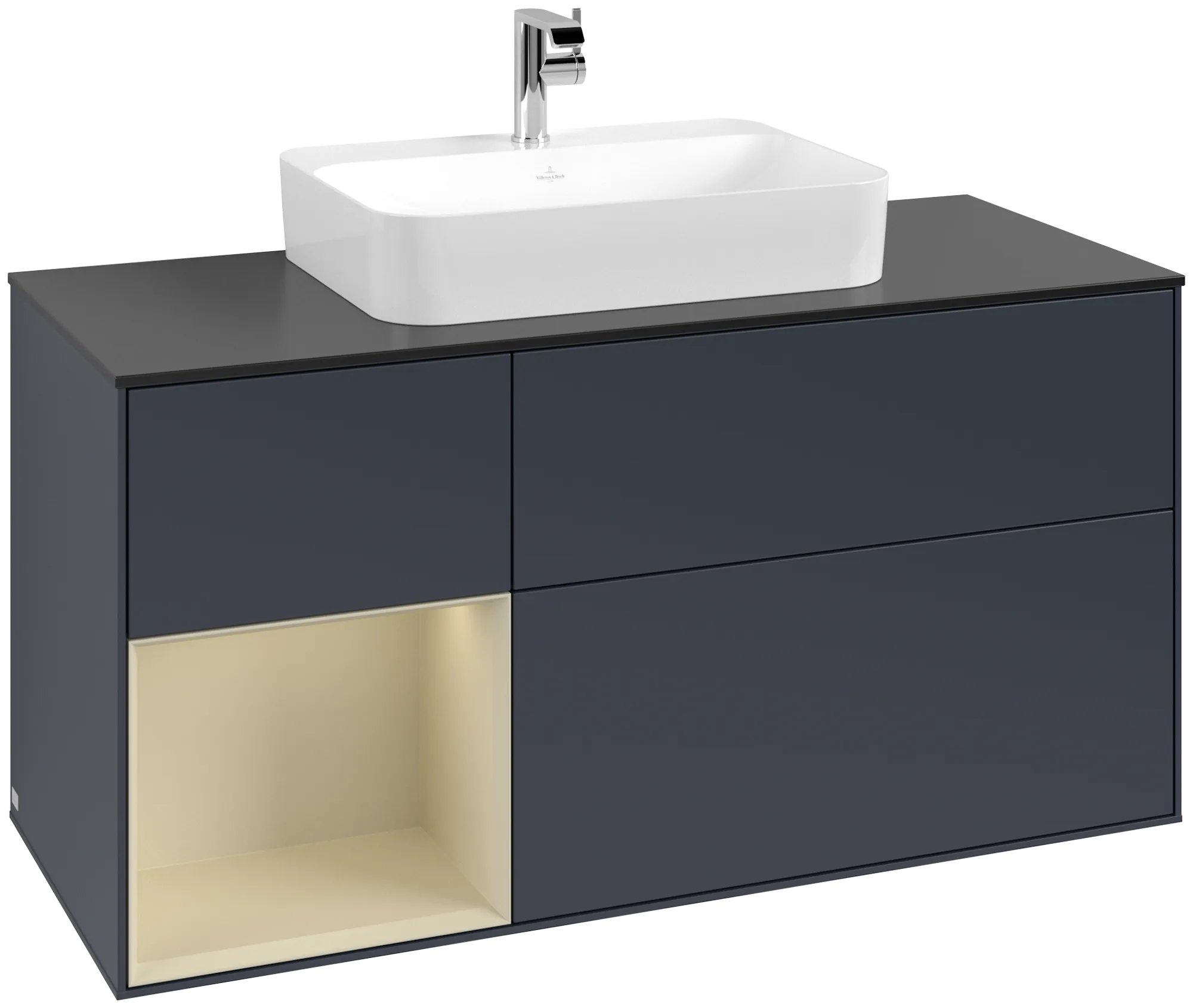 Bild von VILLEROY BOCH Finion Waschbeckenunterschrank, mit Beleuchtung, 3 Auszüge, 1200 x 603 x 501 mm, Midnight Blue Matt Lacquer / Silk Grey Matt Lacquer / Glass Black Matt #G412HJHG
