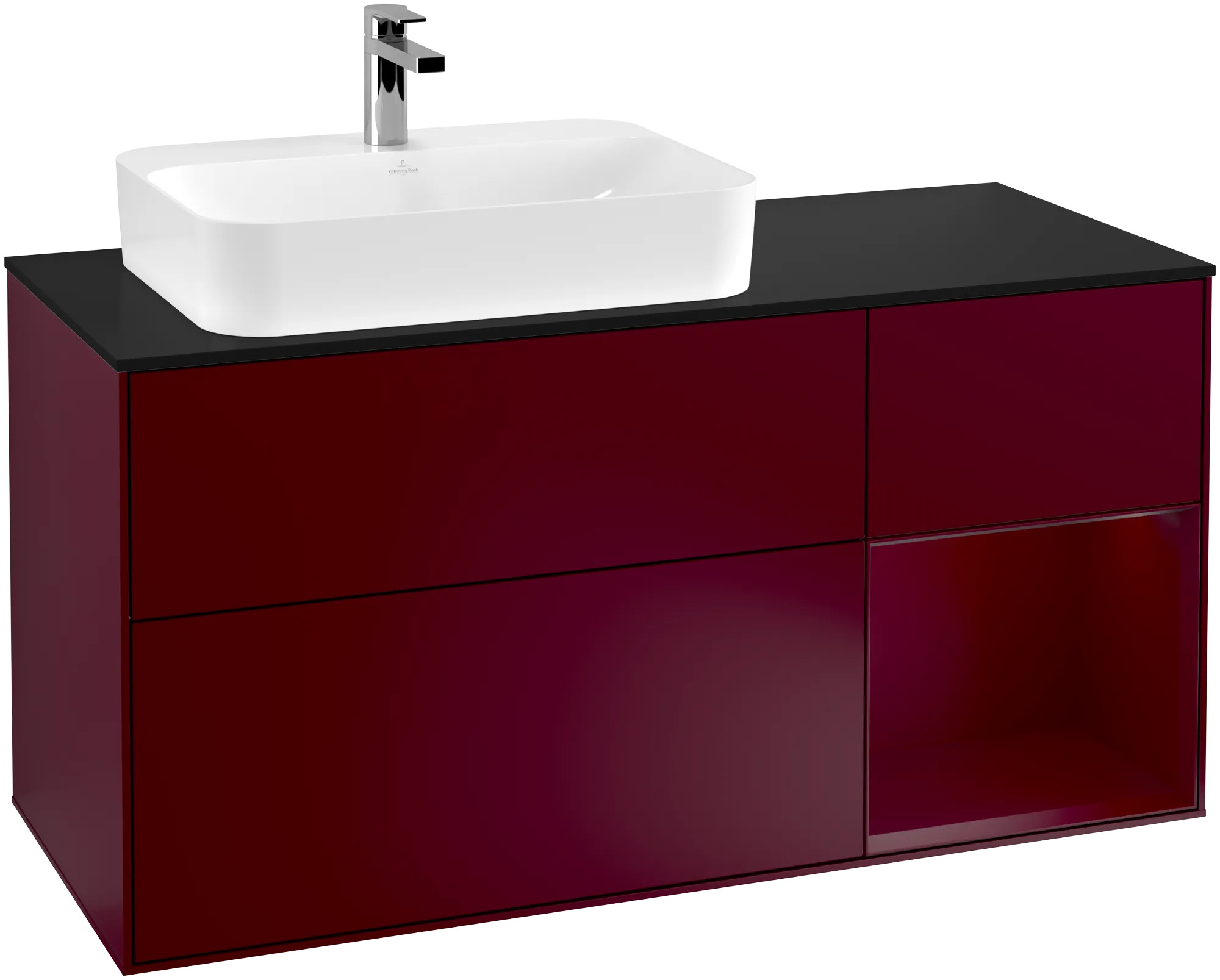 Bild von VILLEROY BOCH Finion Waschbeckenunterschrank, mit Beleuchtung, 3 Auszüge, 1200 x 603 x 501 mm, Peony Matt Lacquer / Peony Matt Lacquer / Glass Black Matt #G402HBHB