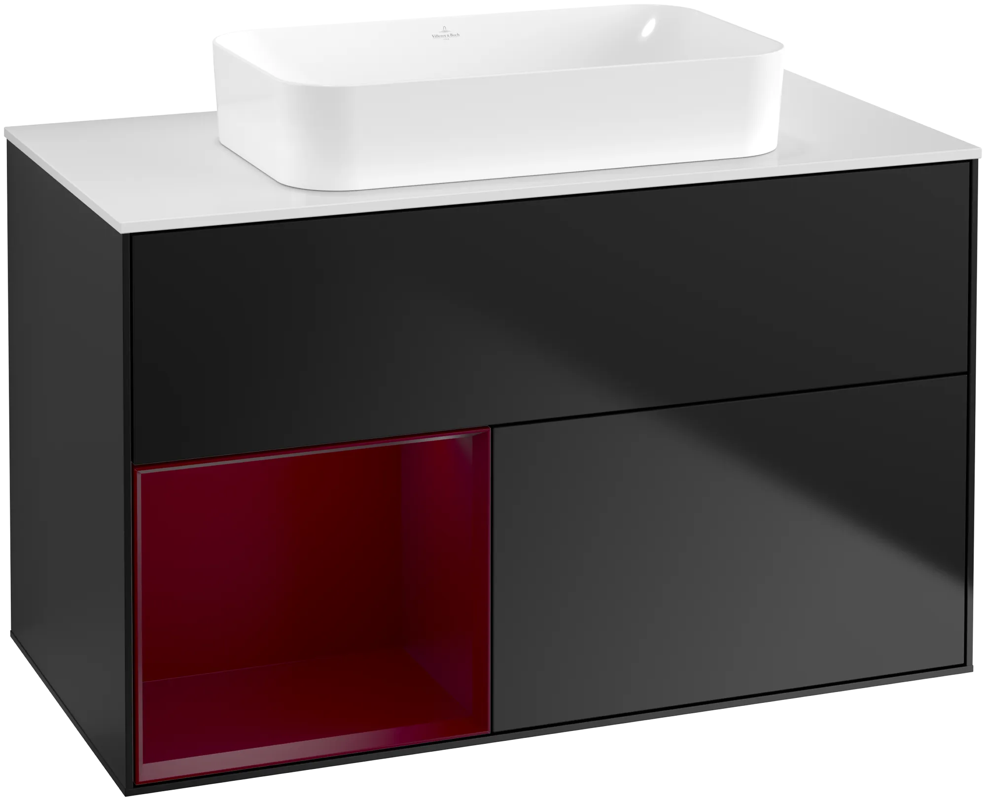Obrázek VILLEROY BOCH Finion Vanity unit, with lighting, 2 pull-out compartments, 1000 x 603 x 501 mm, Black Matt Lacquer / Peony Matt Lacquer / Glass White Matt #G651HBPD