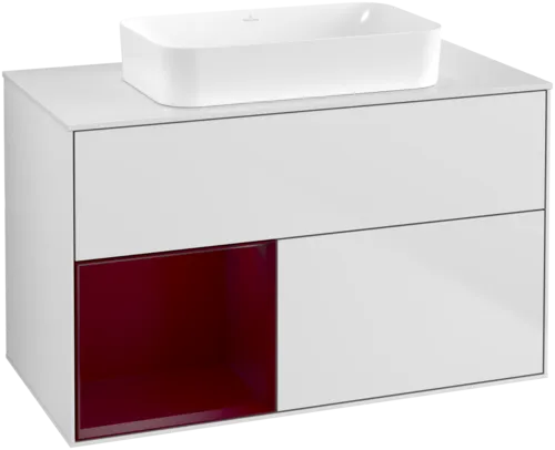 Bild von VILLEROY BOCH Finion Waschbeckenunterschrank, mit Beleuchtung, 2 Auszüge, 1000 x 603 x 501 mm, White Matt Lacquer / Peony Matt Lacquer / Glass White Matt #G651HBMT