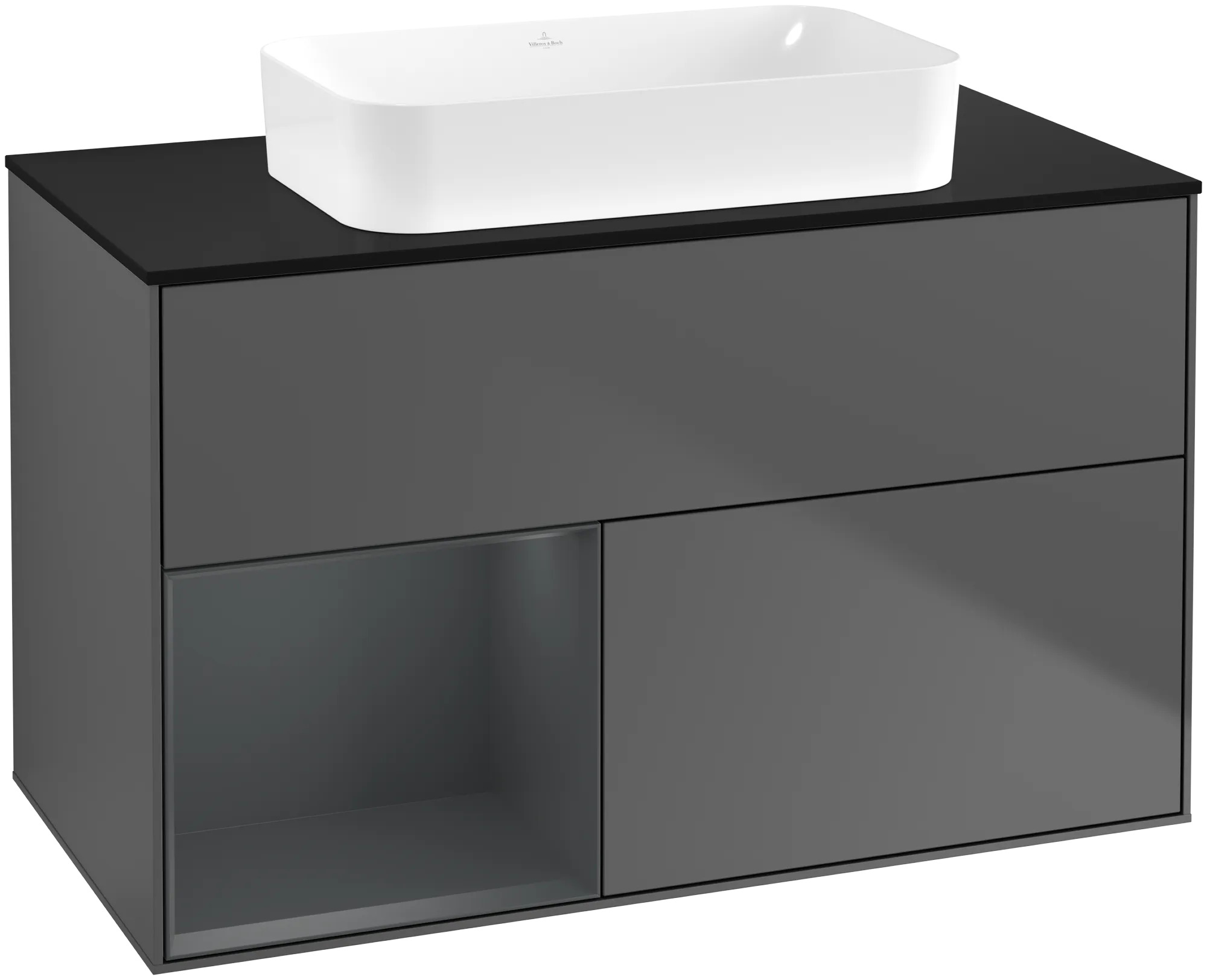 Bild von VILLEROY BOCH Finion Waschbeckenunterschrank, mit Beleuchtung, 2 Auszüge, 1000 x 603 x 501 mm, Anthracite Matt Lacquer / Midnight Blue Matt Lacquer / Glass Black Matt #G652HGGK